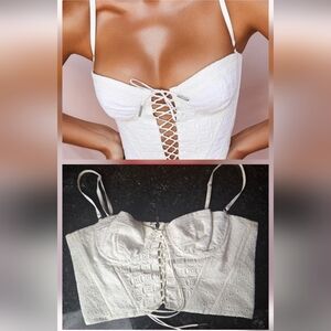 House Of CB White Eyelet Lace Corset Top Size Large Plus L+ Belle Bustier